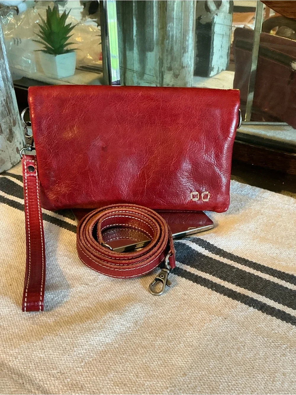Bed Stu Leather Cadence Wallet Wristlet Crossbody Bag Red Rustic MSRP $179